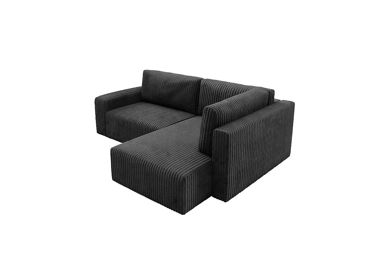 Canapé d'angle droit convertible 4 places avec coffre en tissu noir ANGEL