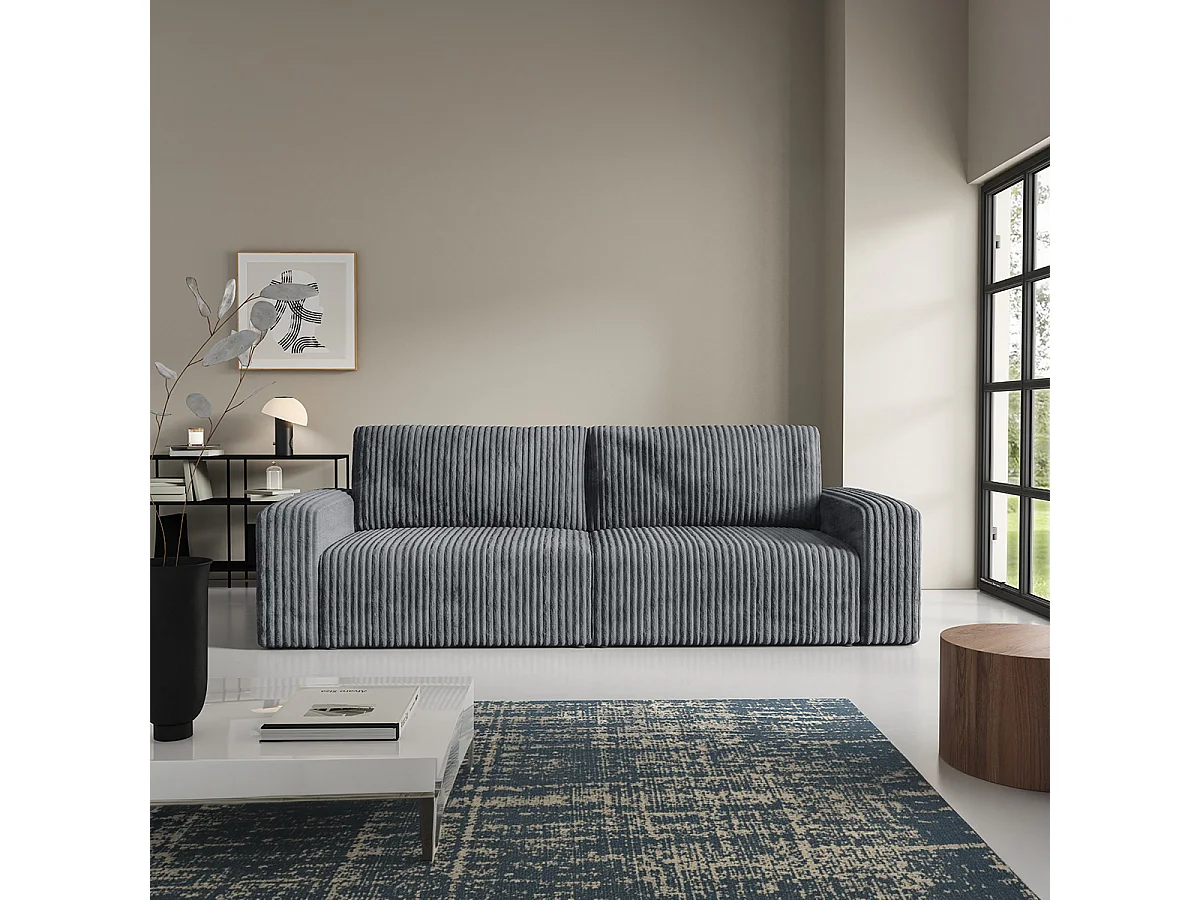 Canapé convertible 3 places avec coffre et accoudoirs Angela Gris foncé