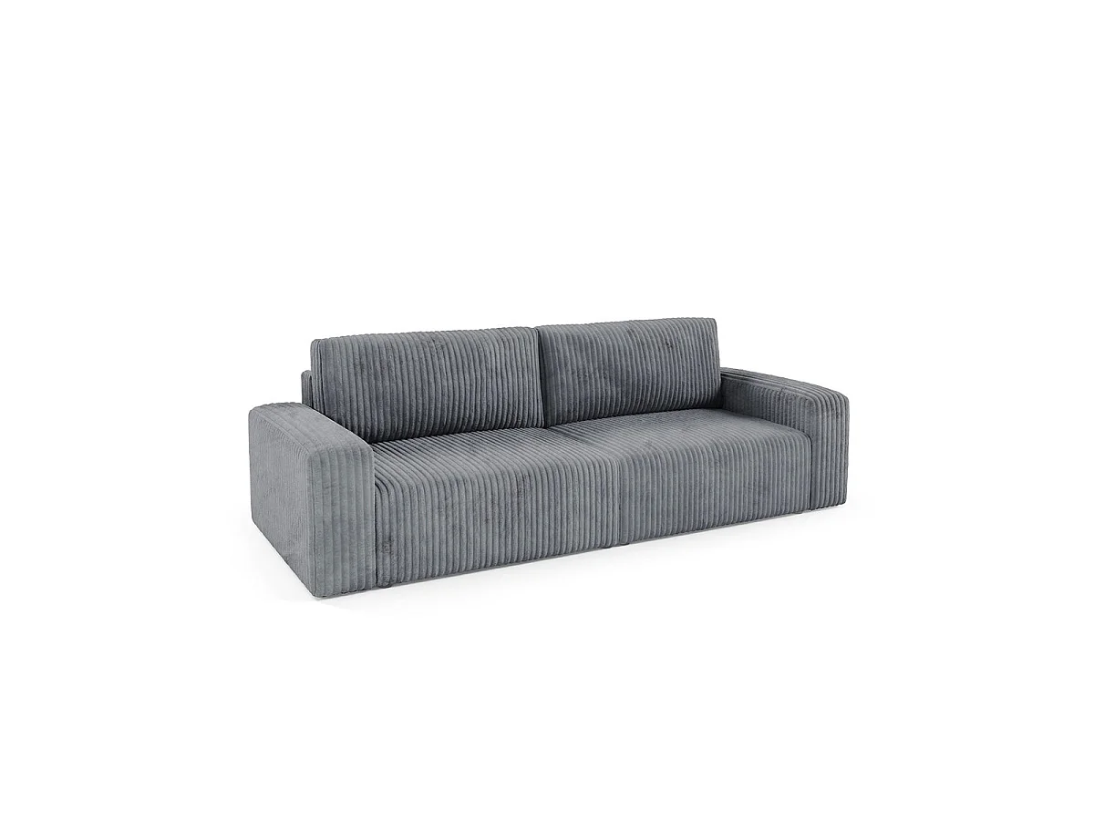 Canapé convertible 3 places avec coffre en tissu gris foncé ANGELA