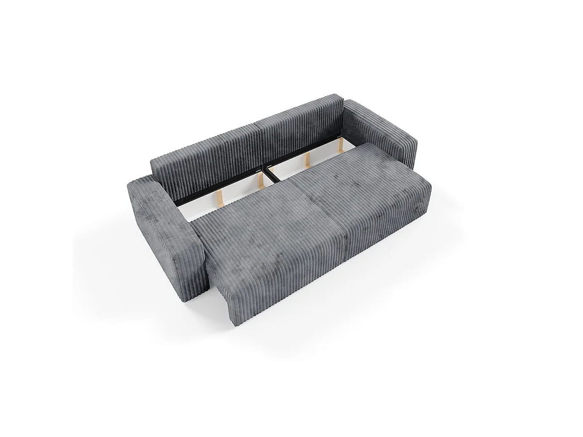 Canapé convertible 3 places avec coffre en tissu gris foncé ANGELA