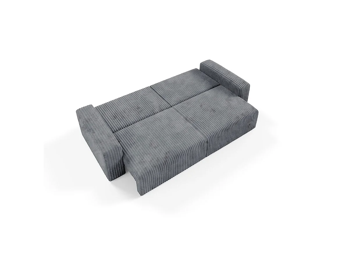 Canapé convertible 3 places avec coffre en tissu gris foncé ANGELA