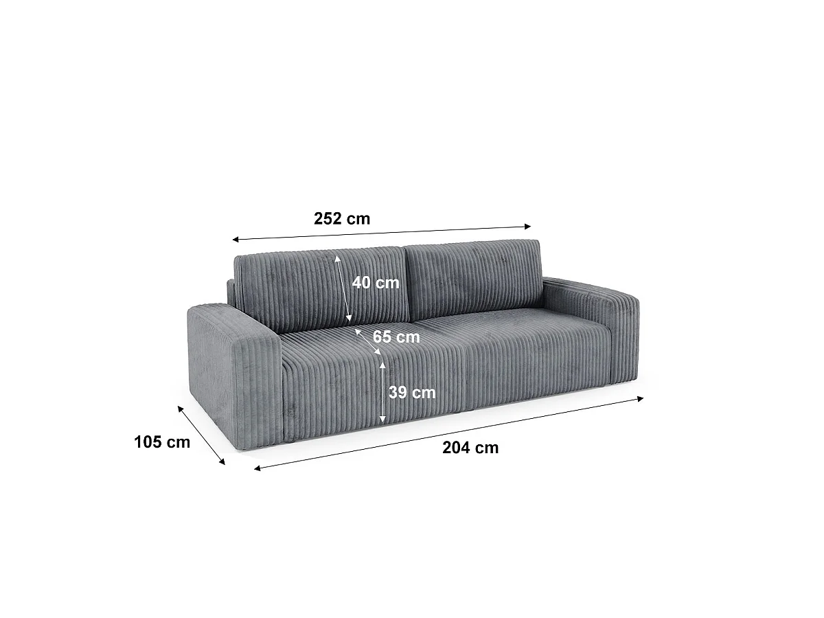 Canapé convertible 3 places avec coffre en tissu gris foncé ANGELA