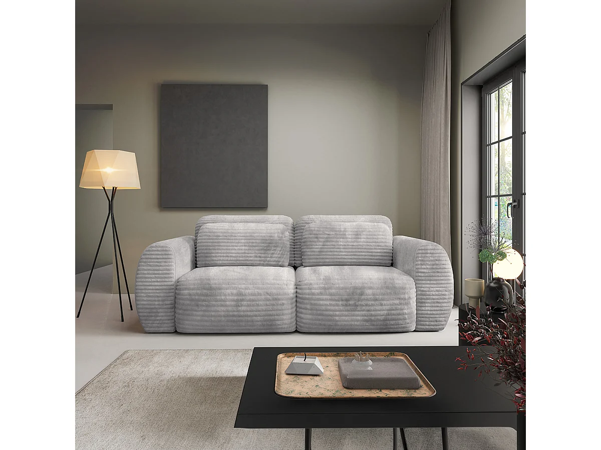 Canapé convertible 3 places avec coffre Camilla Gris clair