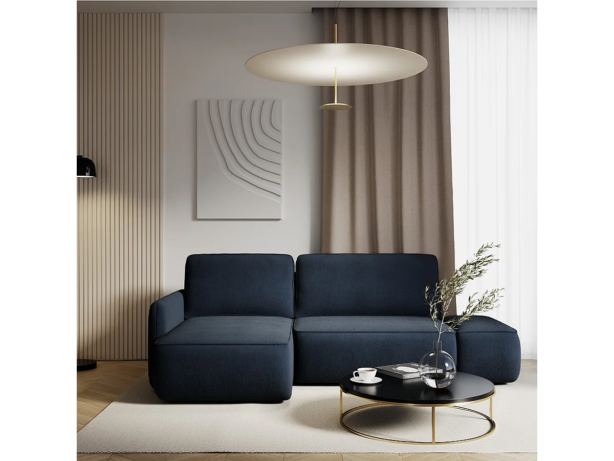 Canapé d'angle réversible et convertible 3 places avec coffre Alessio Bleu foncé