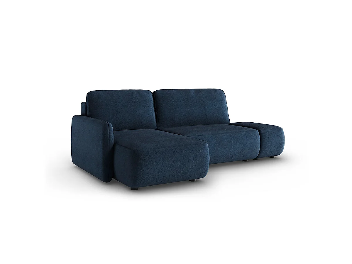 Canapé d'angle convertible 3 places réversible avec coffre en tissu bleu foncé ALESSIO