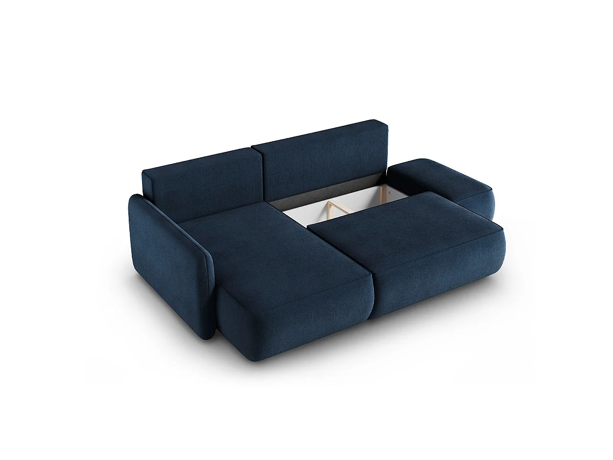 Canapé d'angle convertible 3 places réversible avec coffre en tissu bleu foncé ALESSIO