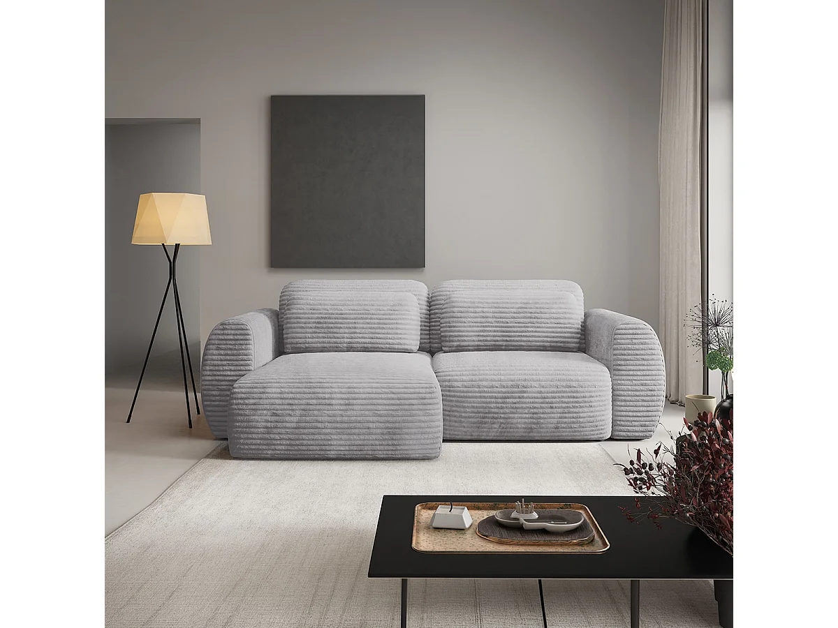 Canapé d'angle réversible et convertible 3 places avec coffre Camilla Gris clair