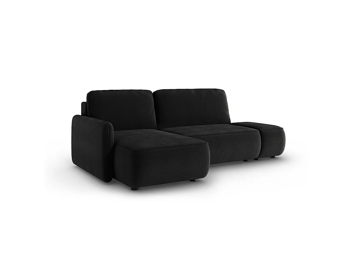 Canapé d'angle convertible 3 places réversible avec coffre en tissu noir ALESSIO