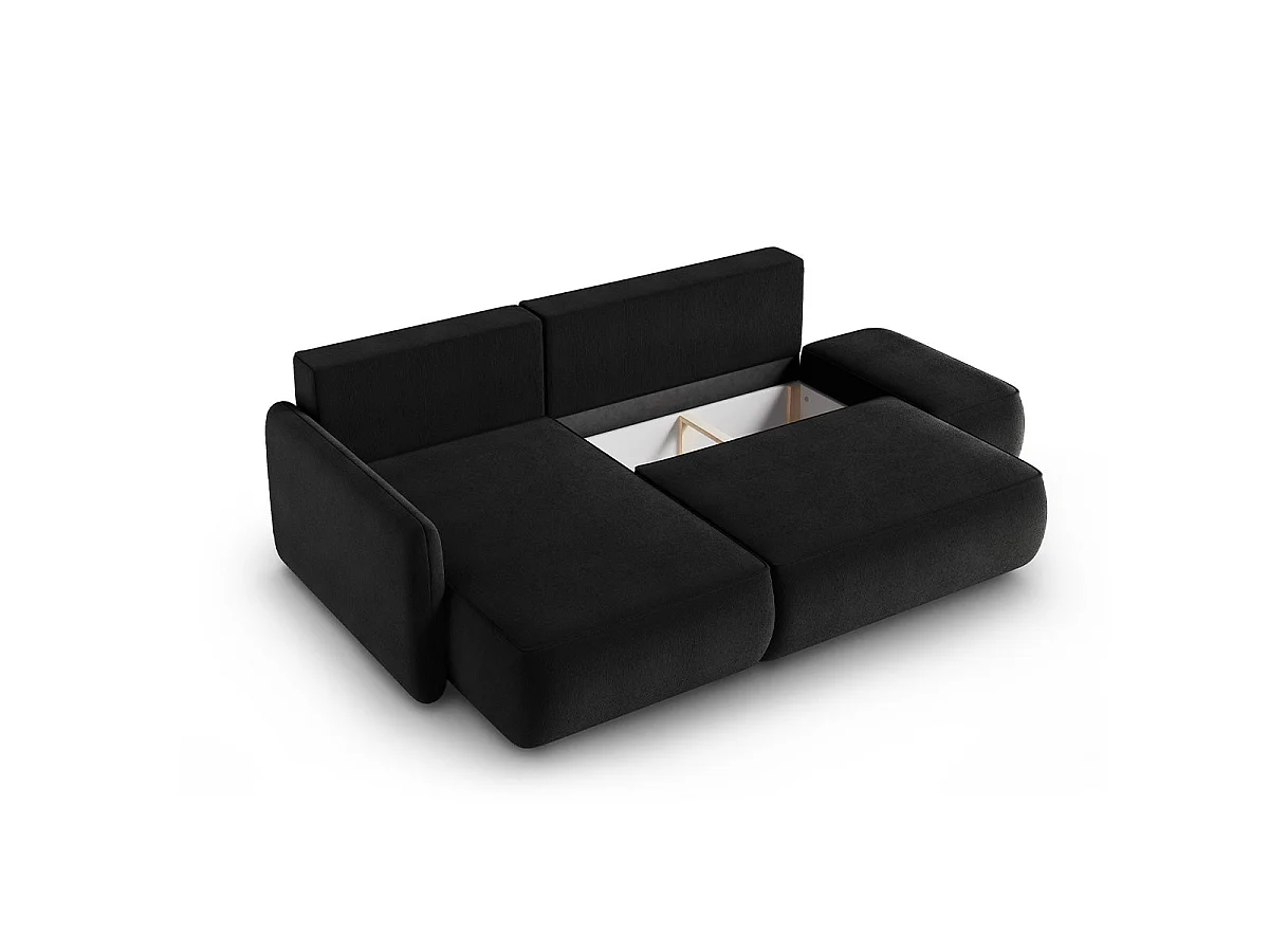 Canapé d'angle convertible 3 places réversible avec coffre en tissu noir ALESSIO