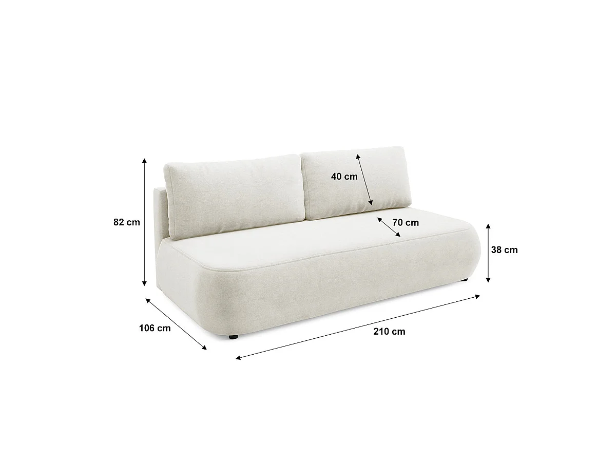 Canapé convertible 3 places avec coffre en tissu blanc ANTONIO