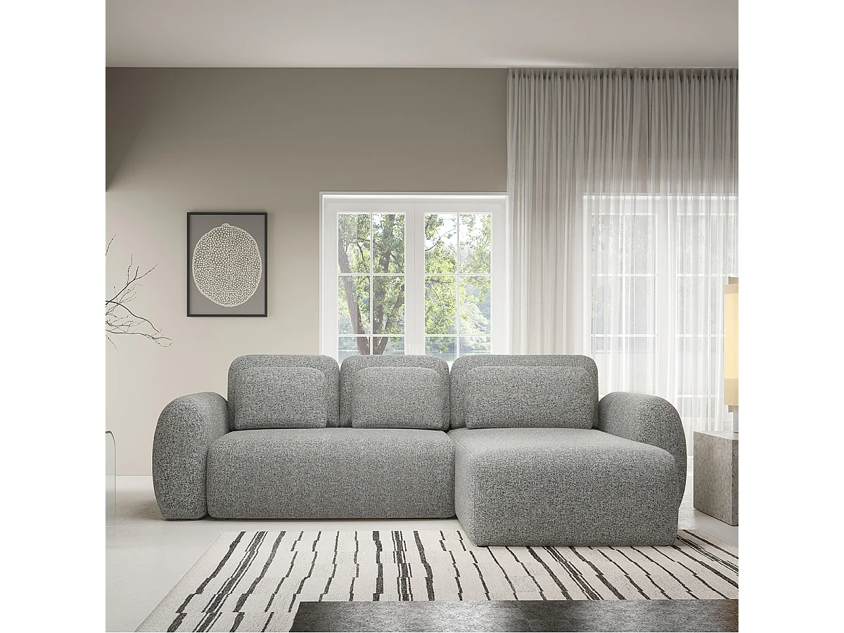 Canapé d'angle réversible et convertible 3 places avec coffre Carmela Gris