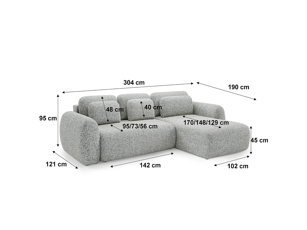 Canapé d'angle convertible 3 places réversible avec coffre en tissu gris CARMELA