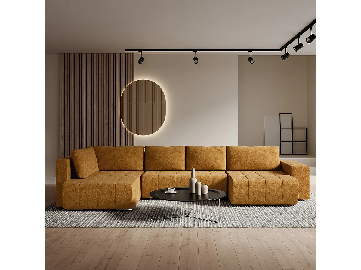 Canapé U 5 places convertible coffre Sergio Moutarde