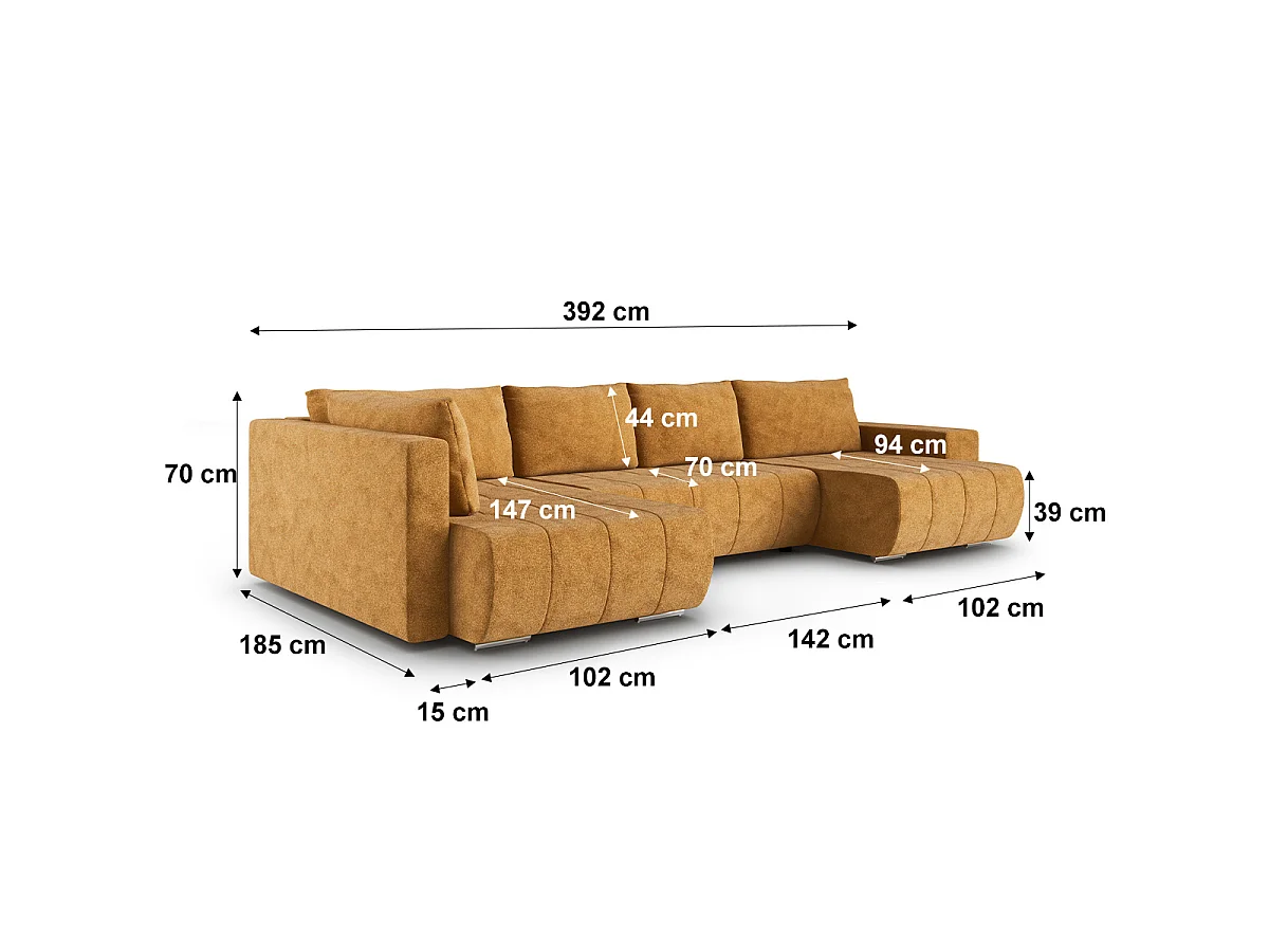Canapé U 5 places convertible coffre Sergio Moutarde