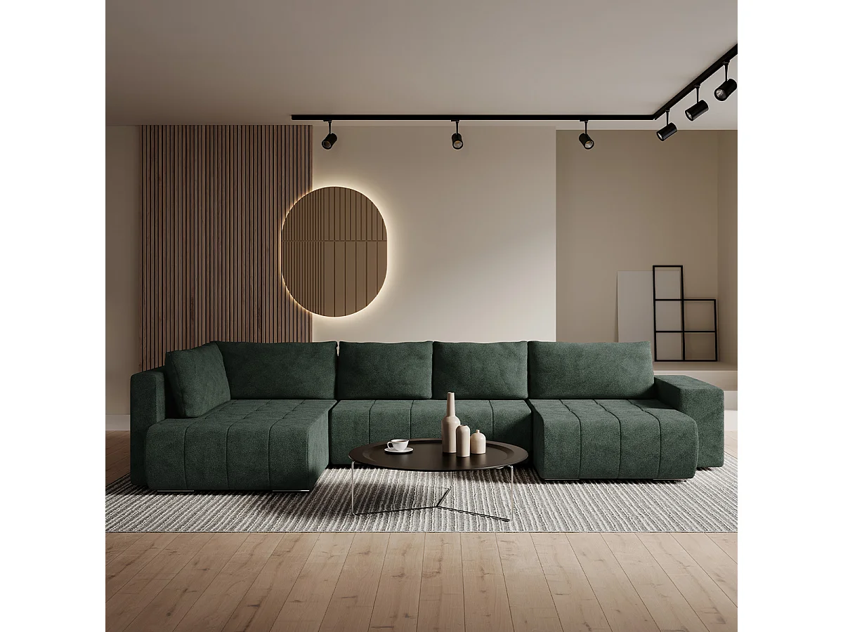 Canapé U 5 places convertible coffre Sergio Vert