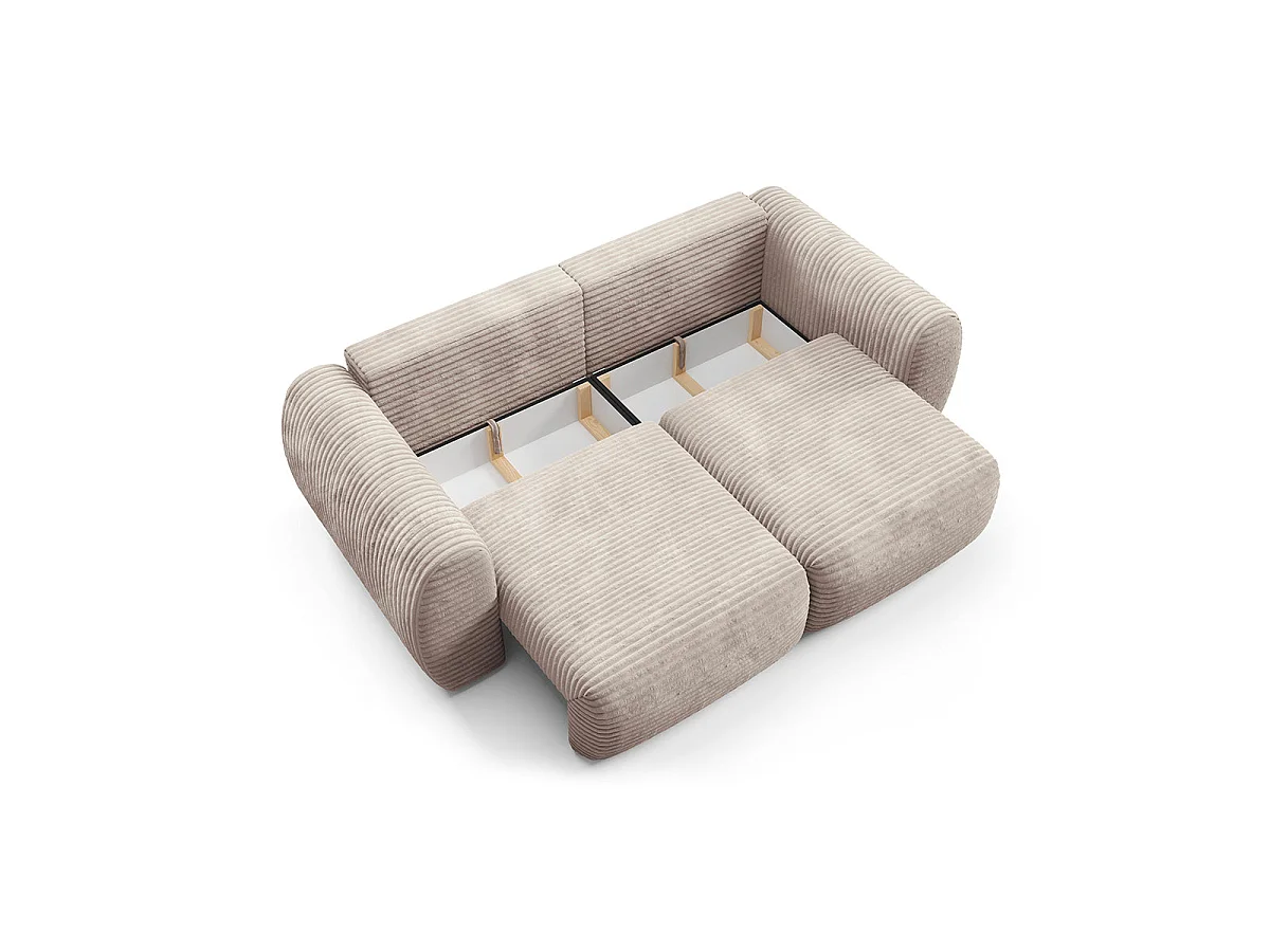 Canapé convertible 3 places avec coffre en tissu taupe CAMILLA