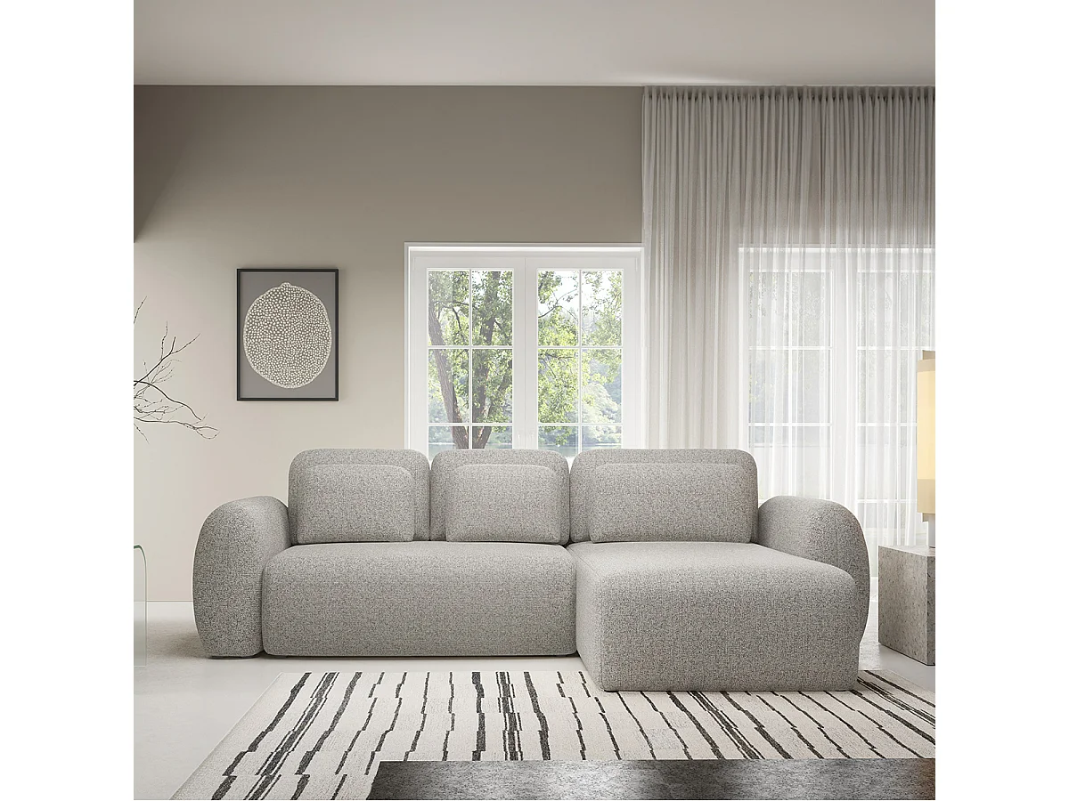 Canapé d'angle réversible et convertible 3 places avec coffre Carmela Gris clair