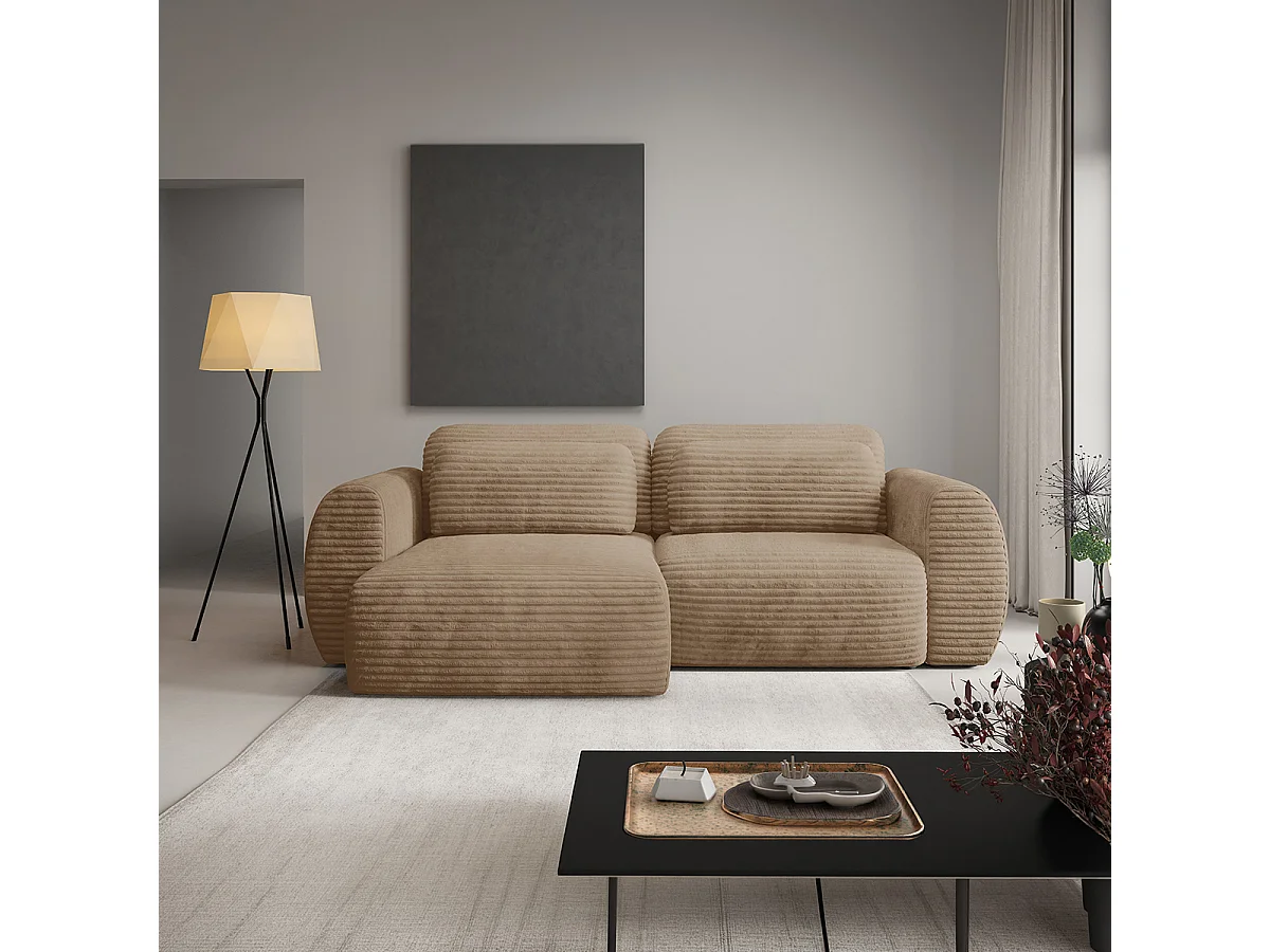 Canapé d'angle réversible et convertible 3 places avec coffre Camilla Beige