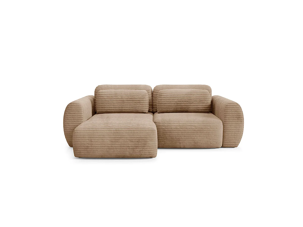 Canapé d'angle convertible 3 places réversible avec coffre en tissu beige
