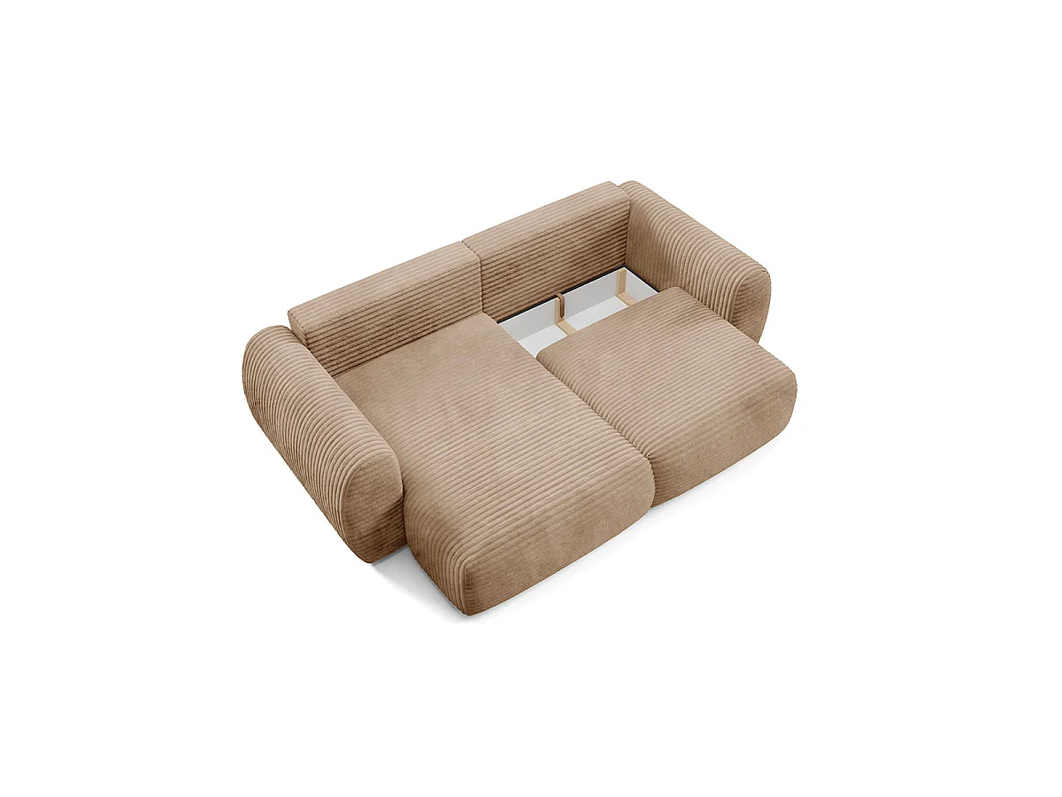Canapé d'angle convertible 3 places réversible avec coffre en tissu beige