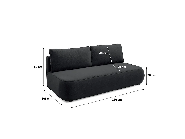Canapé convertible 3 places avec coffre Antonio Noir