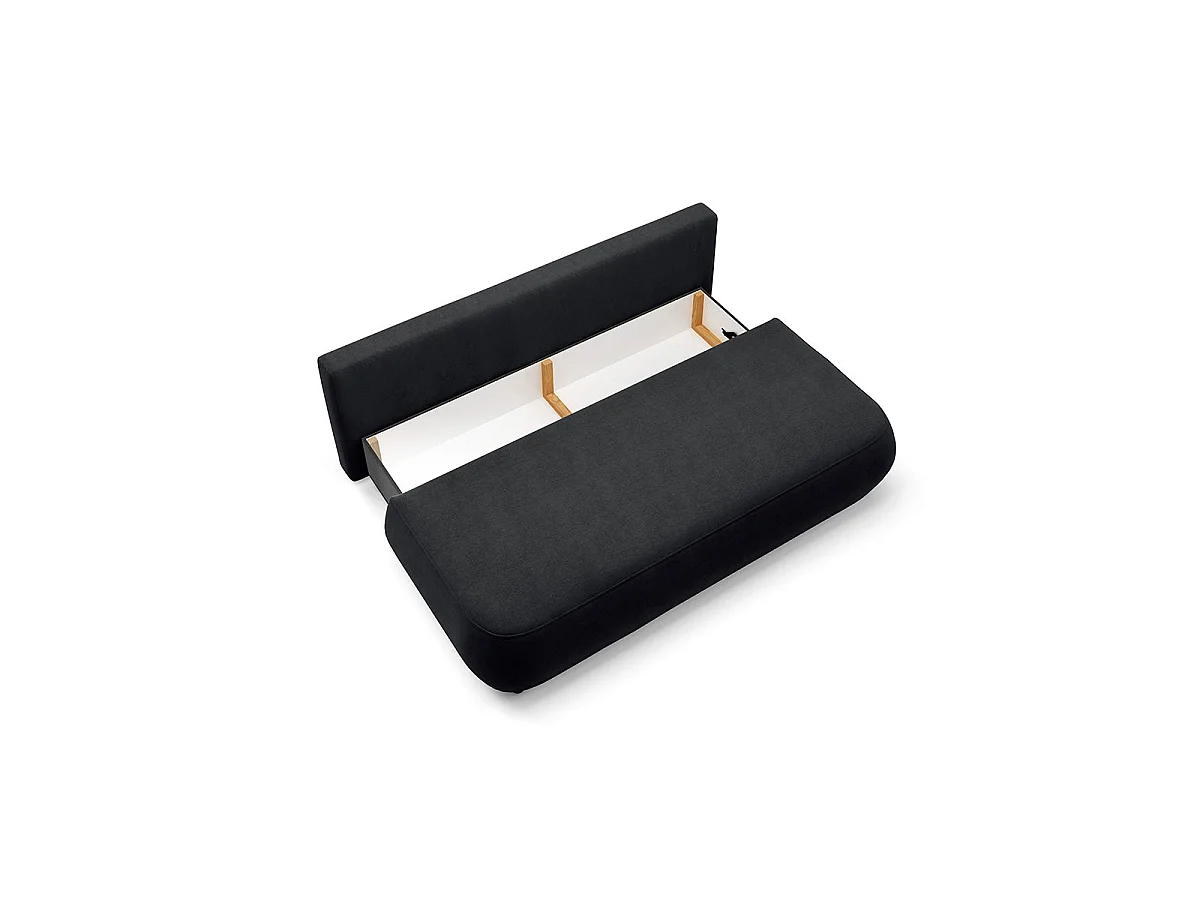 Canapé convertible 3 places avec coffre en tissu noir ANTONIO