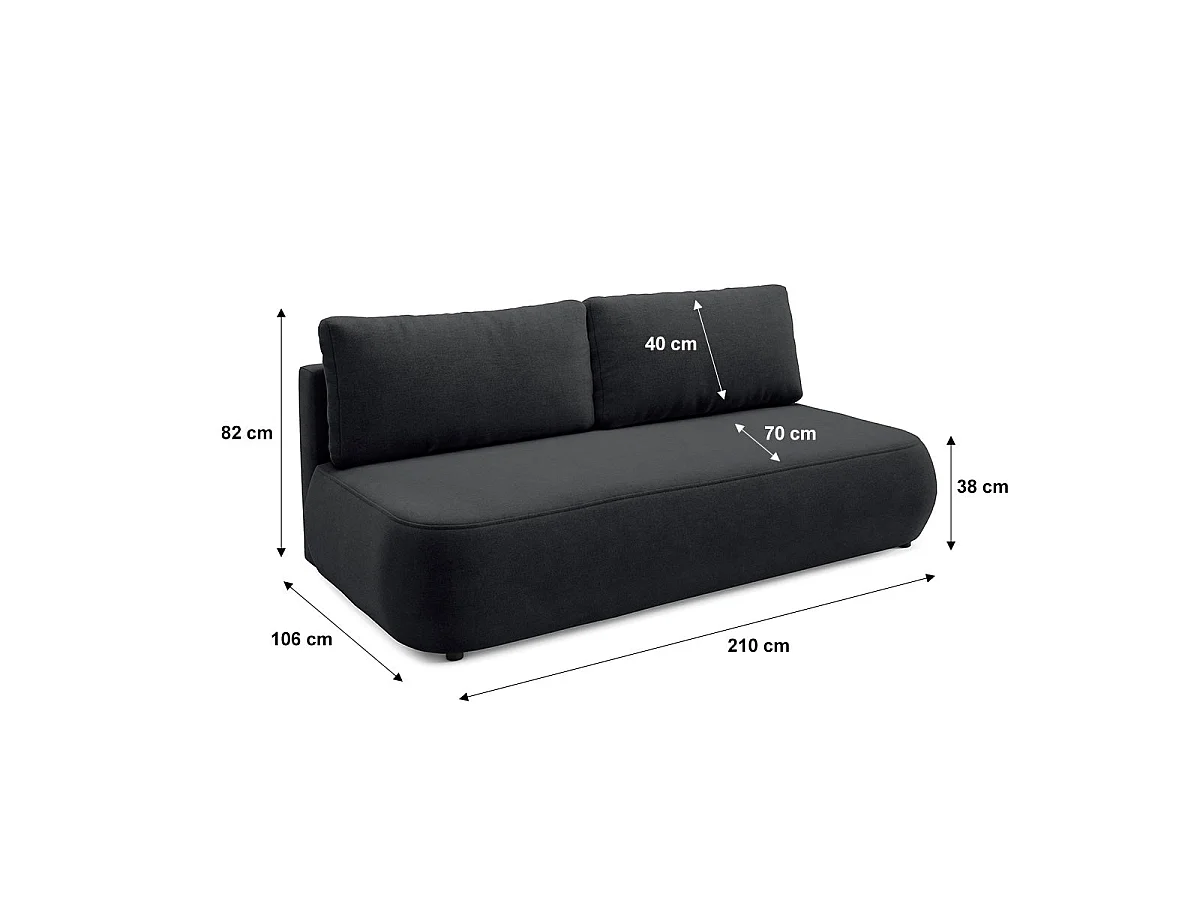 Canapé convertible 3 places avec coffre en tissu noir ANTONIO