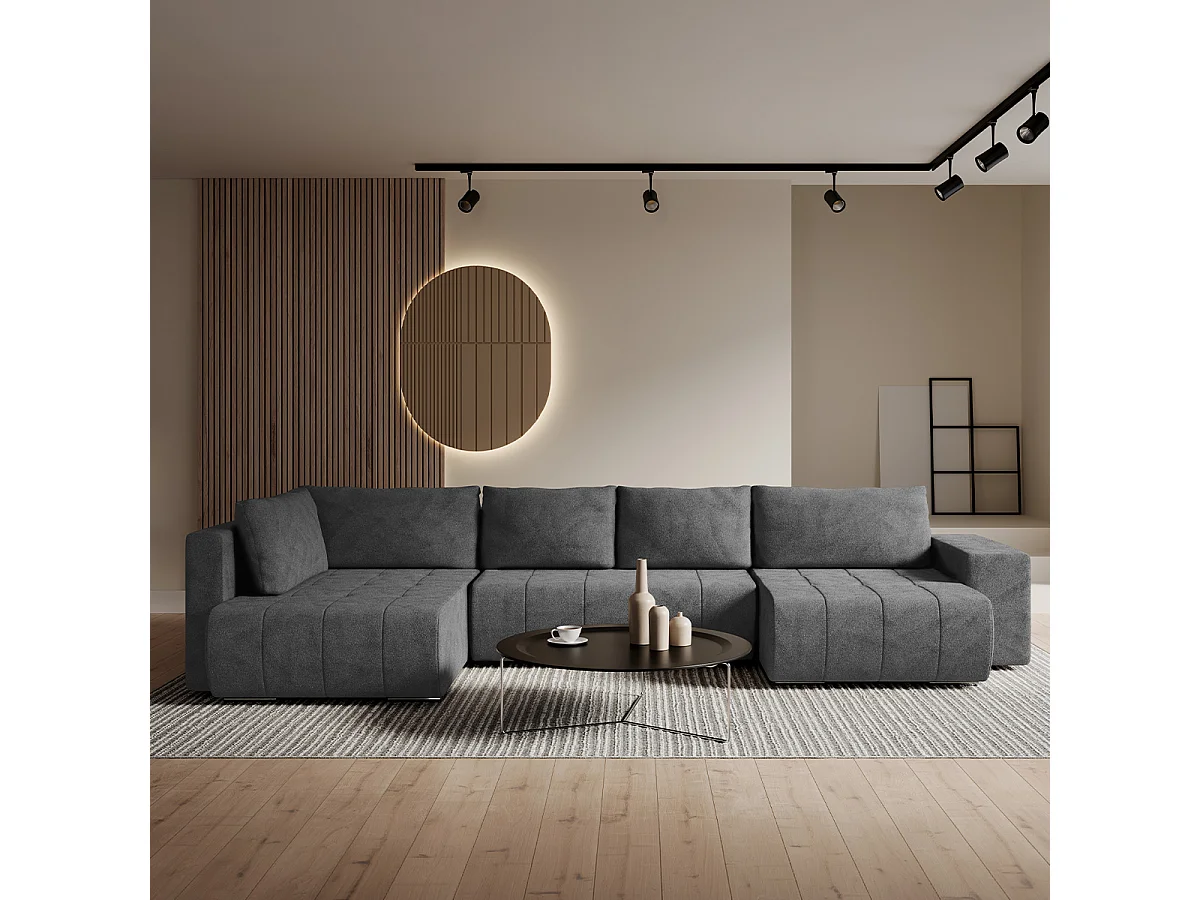 Canapé U 5 places convertible coffre Sergio Gris foncé