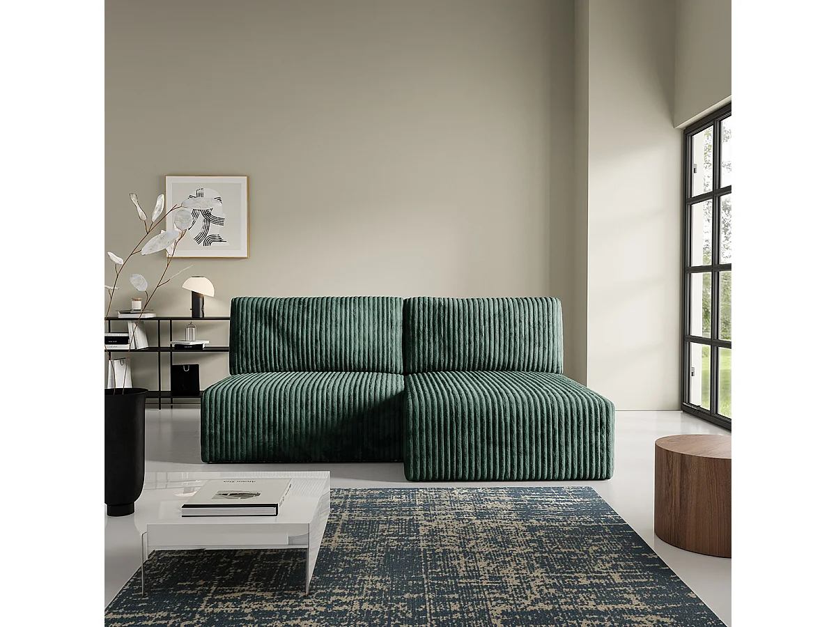 Canapé d'angle réversible et convertible 3 places avec coffre Angela Vert sapin