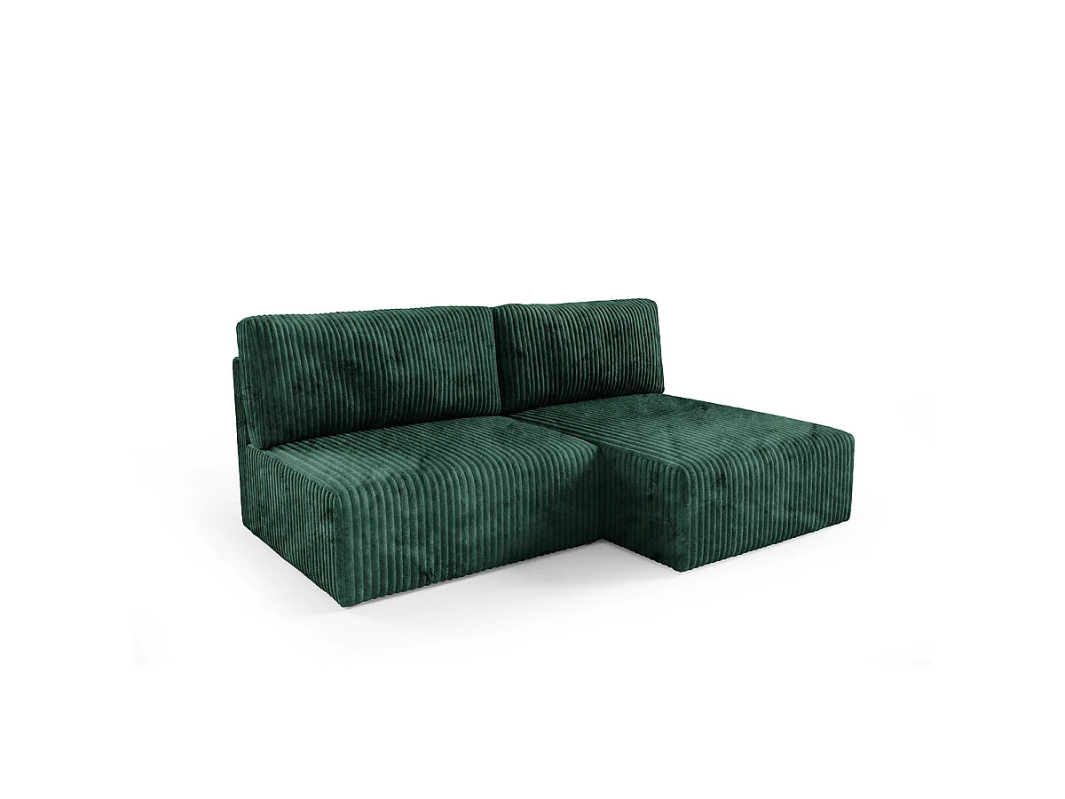 Canapé d'angle convertible 3 places réversible avec coffre en tissu vert sapin ANGEL
