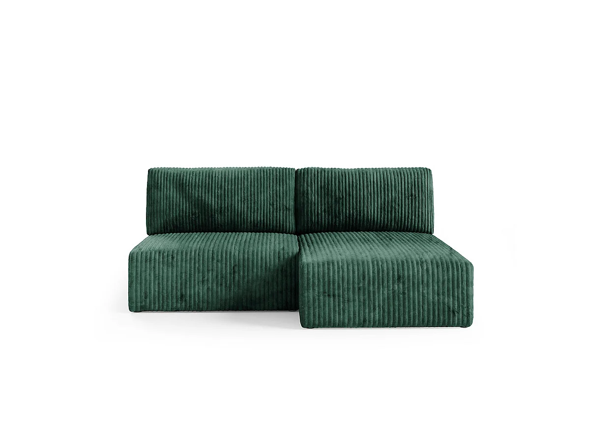 Canapé d'angle convertible 3 places réversible avec coffre en tissu vert sapin ANGEL