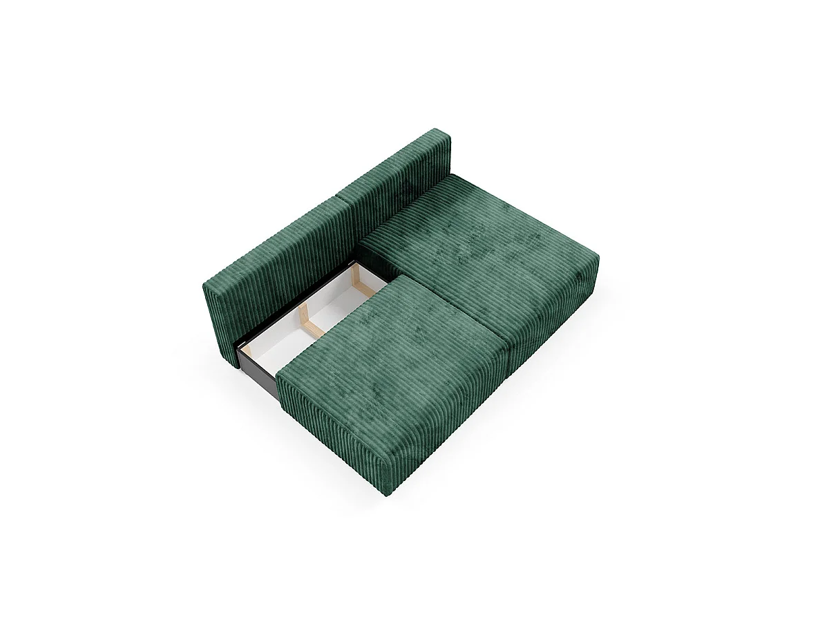 Canapé d'angle convertible 3 places réversible avec coffre en tissu vert sapin ANGEL