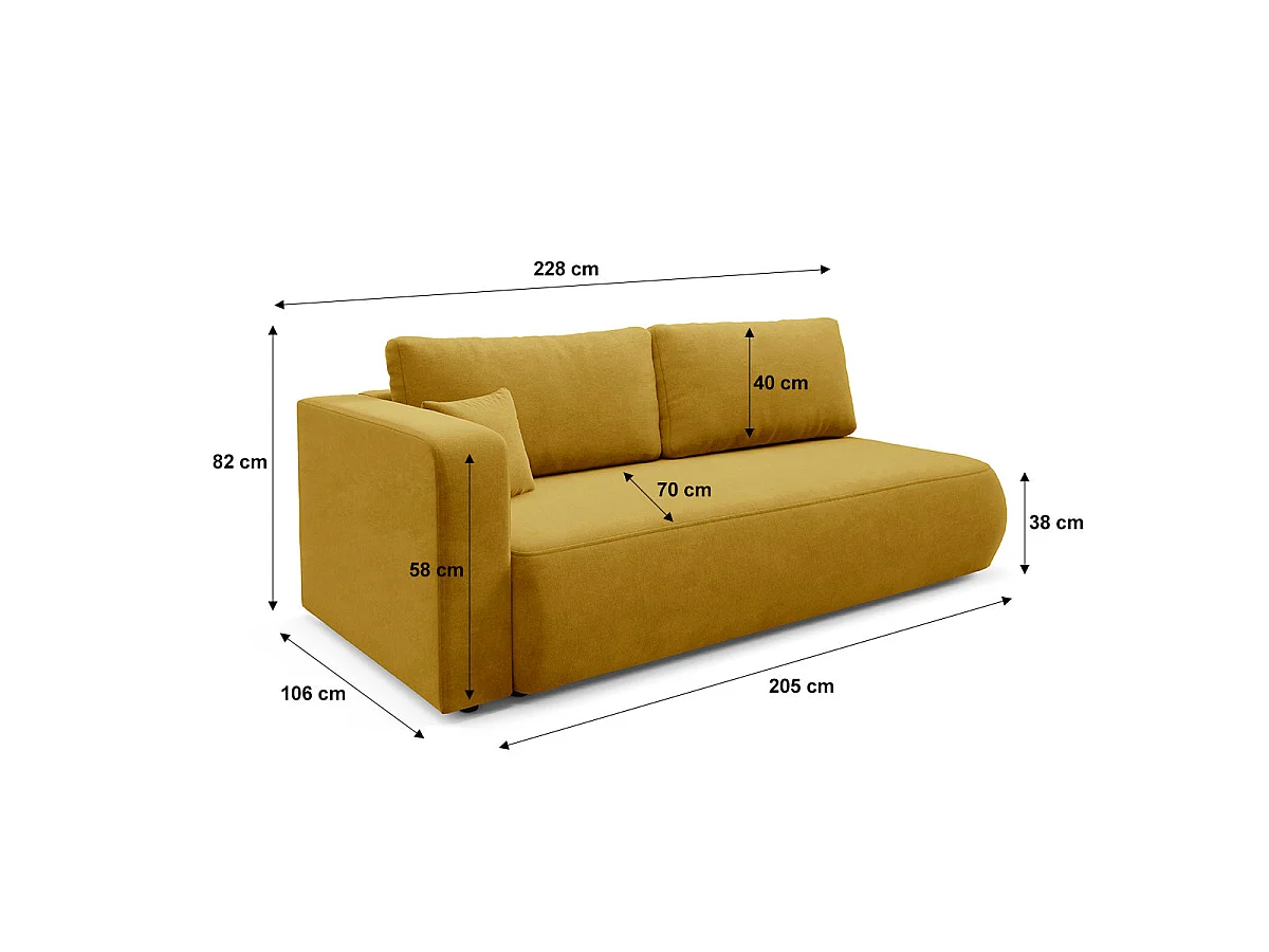 Canapé convertible 3 places réversible avec coffre en tissu jaune ANTONIO