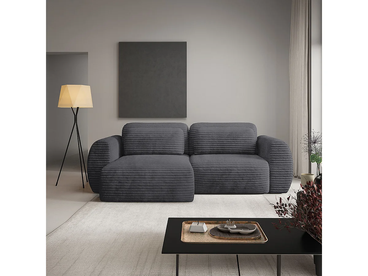 Canapé d'angle réversible et convertible 3 places avec coffre Camilla Gris foncé