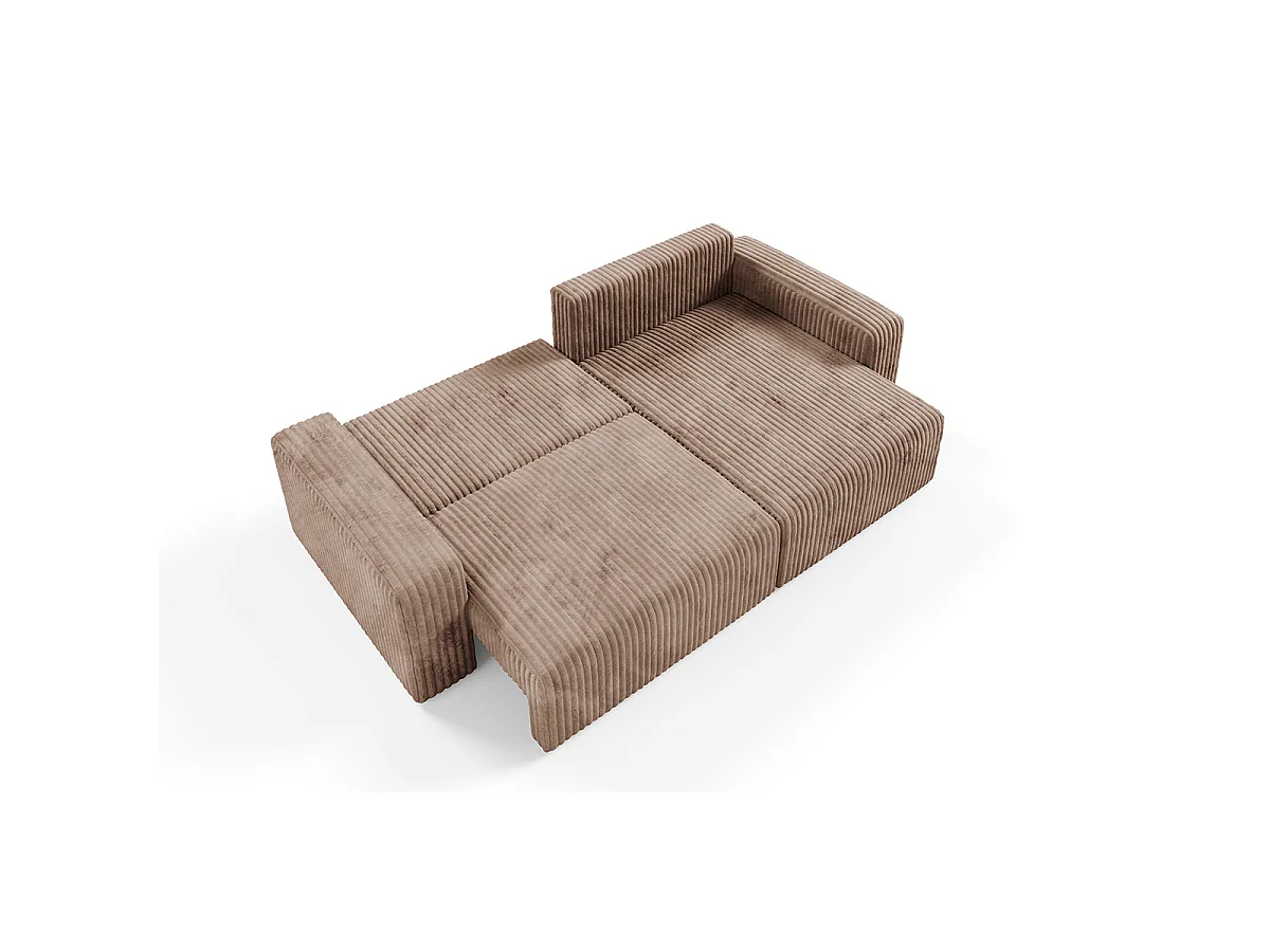 Canapé d'angle réversible et convertible 3 places avec coffre et accoudoirs Angela Marron clair