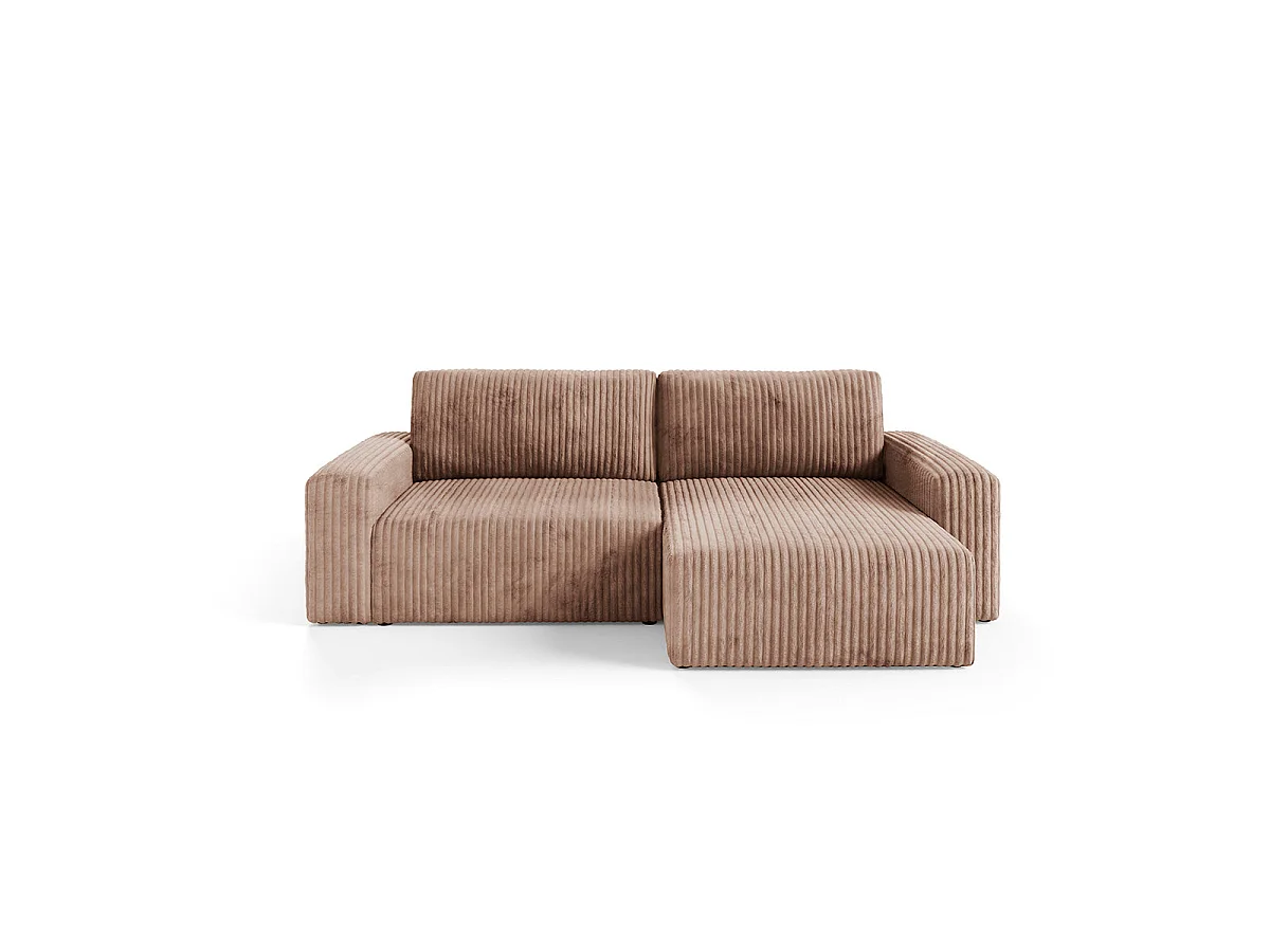 Canapé d'angle convertible 3 places réversible avec coffre en tissu marron ANGELA