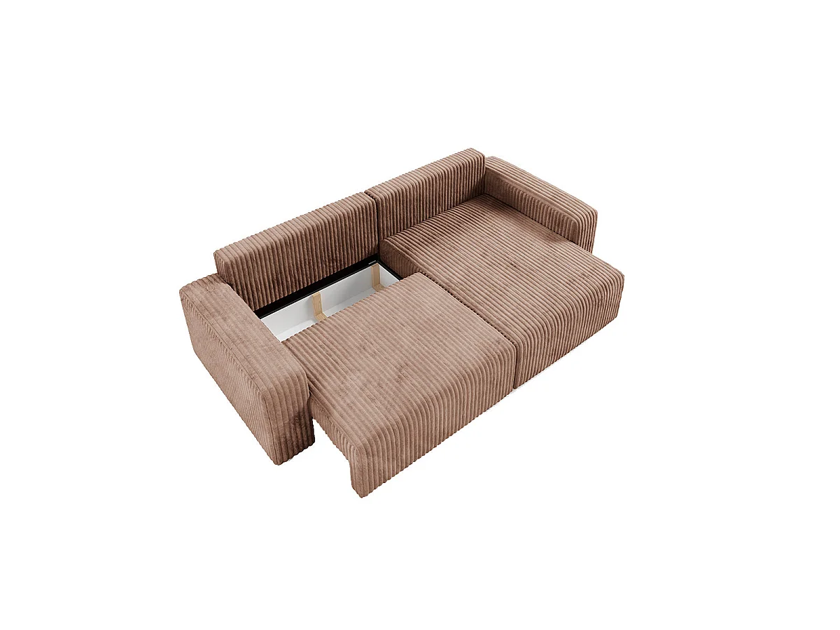 Canapé d'angle convertible 3 places réversible avec coffre en tissu marron ANGELA