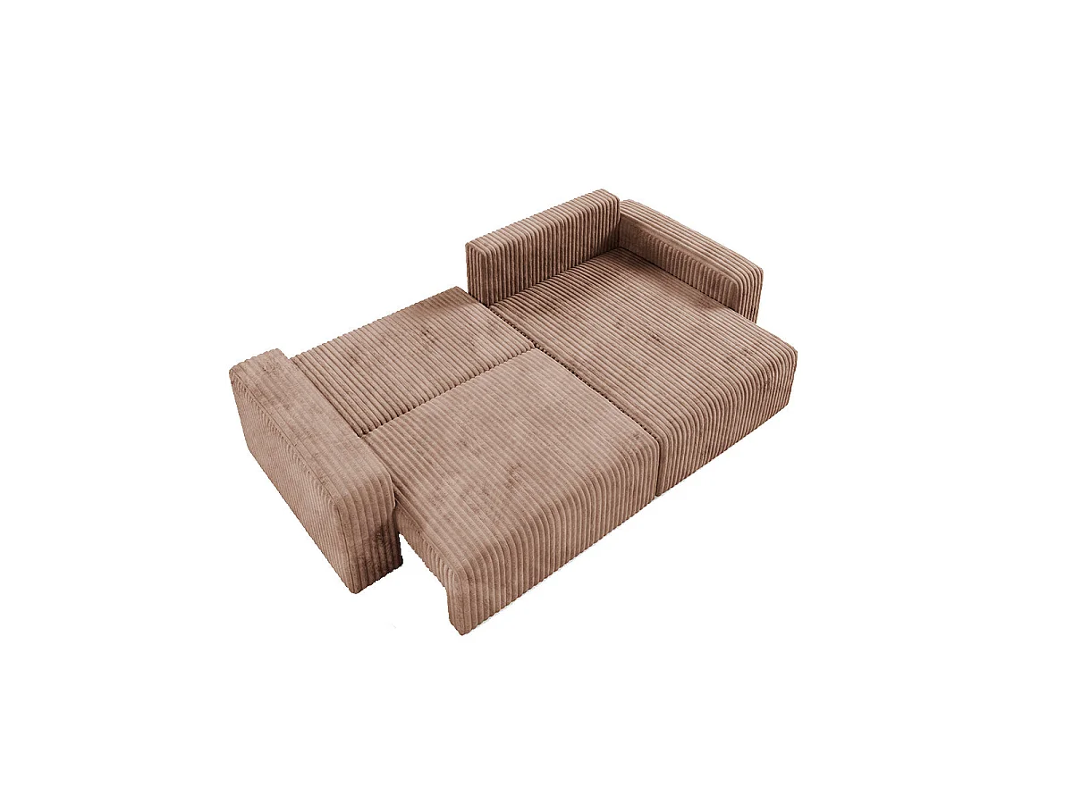 Canapé d'angle convertible 3 places réversible avec coffre en tissu marron ANGELA