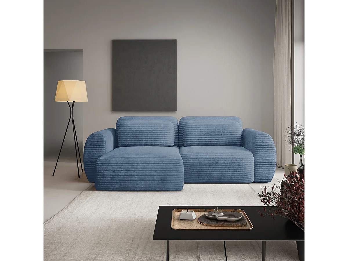 Canapé d'angle réversible et convertible 3 places avec coffre Camilla Bleu clair