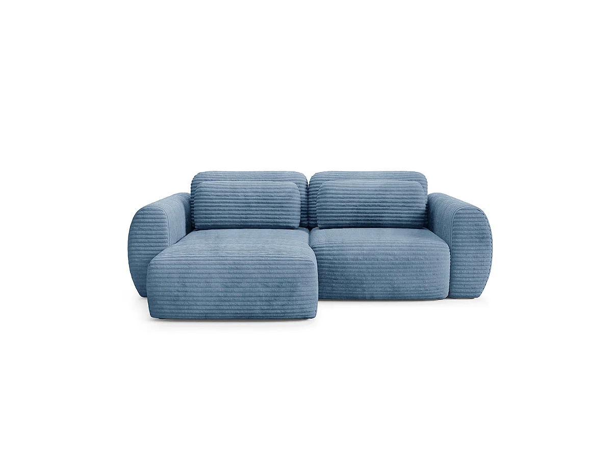 Canapé d'angle convertible 3 places réversible avec coffre en tissu bleu