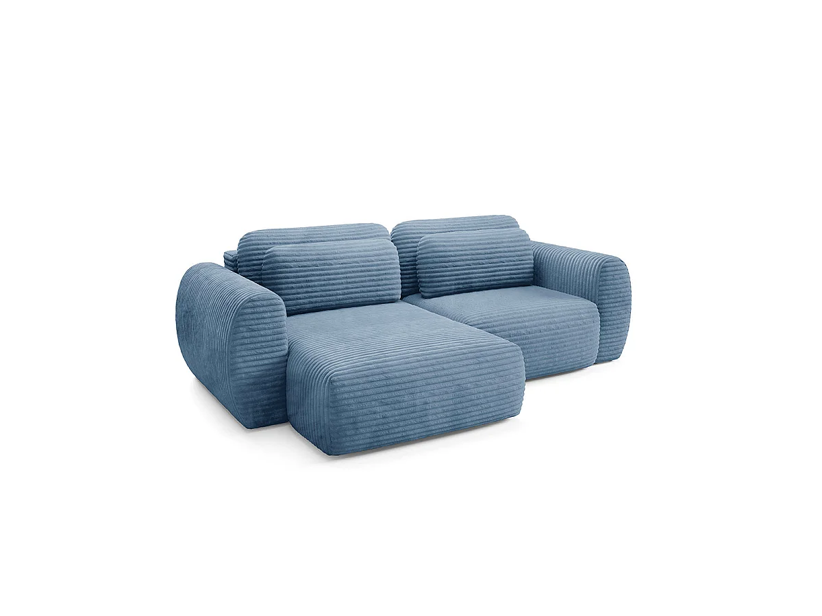 Canapé d'angle convertible 3 places réversible avec coffre en tissu bleu