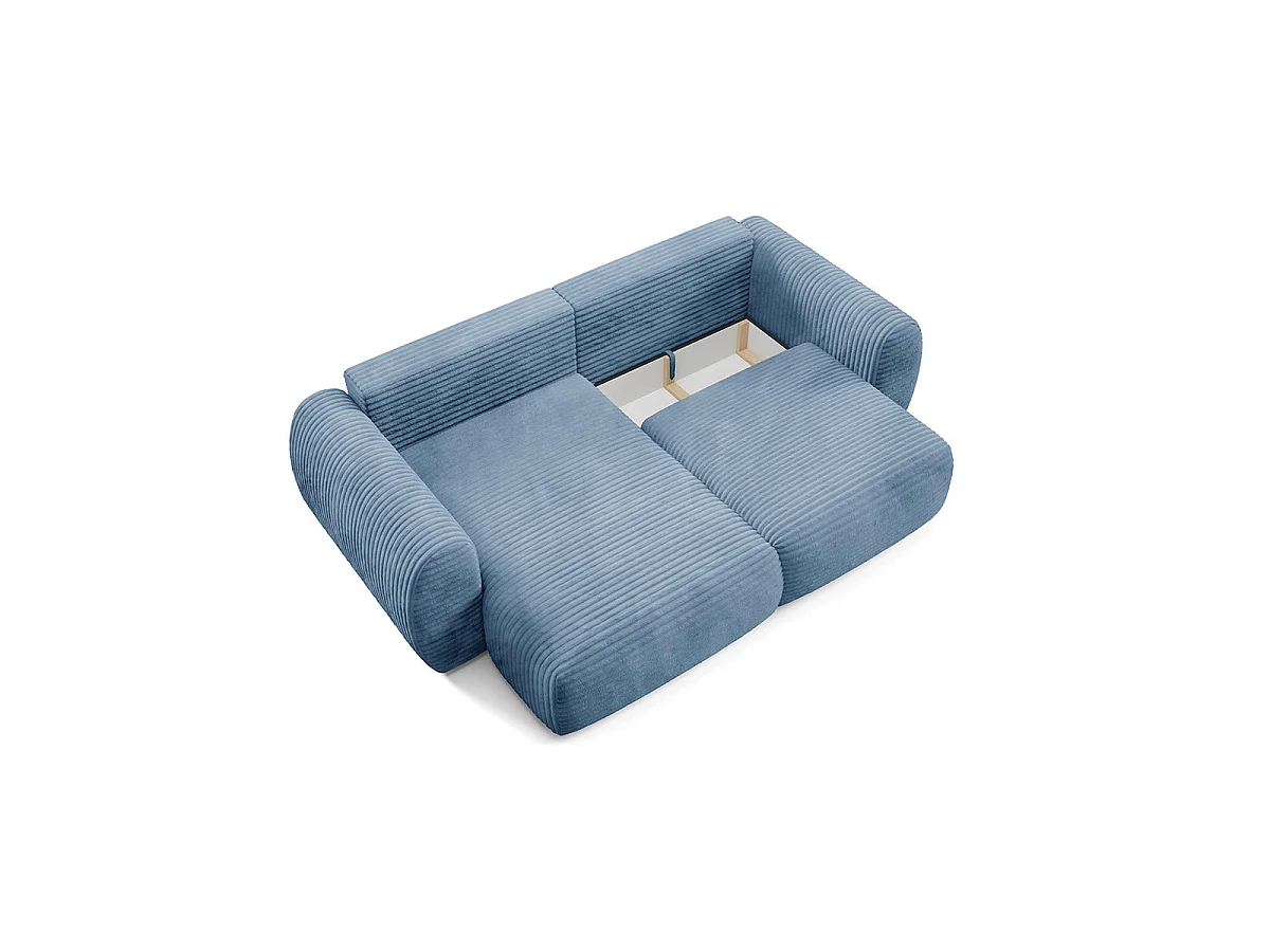 Canapé d'angle convertible 3 places réversible avec coffre en tissu bleu