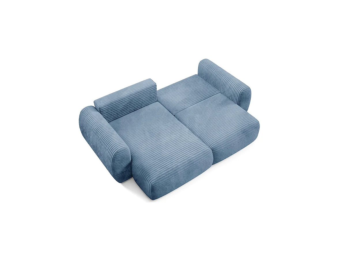 Canapé d'angle convertible 3 places réversible avec coffre en tissu bleu
