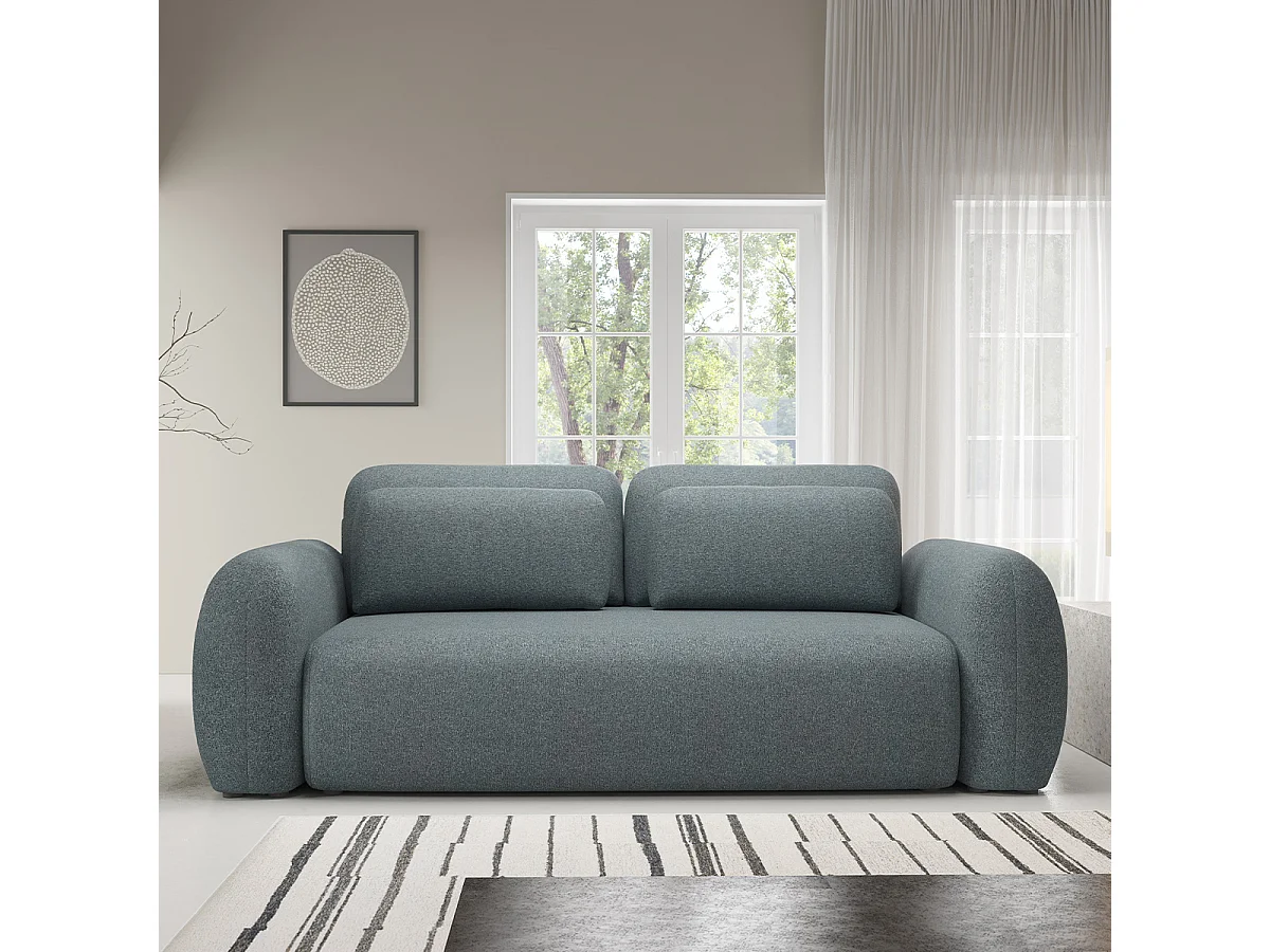 Canapé convertible 3 places avec coffre Carmela Bleu