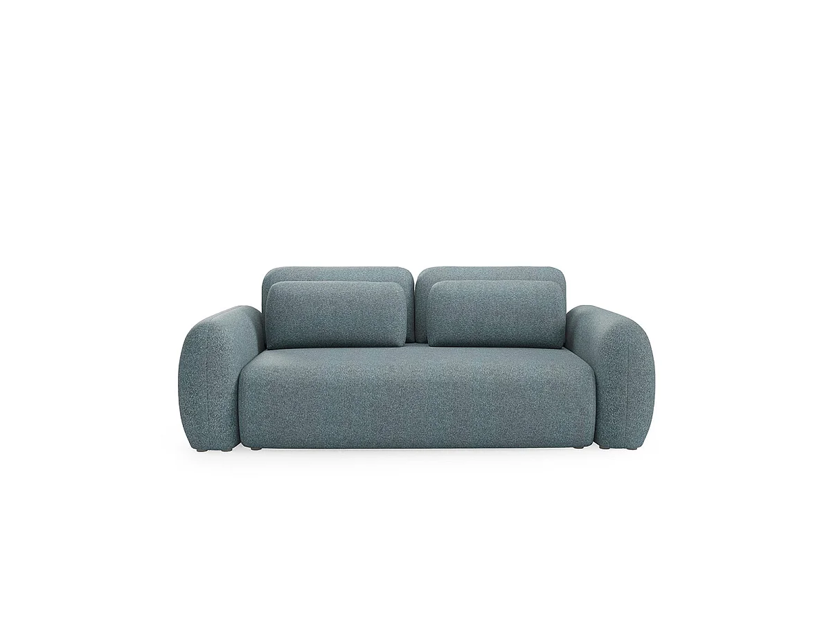 Canapé convertible 3 places avec coffre en tissu bleu CARMELA