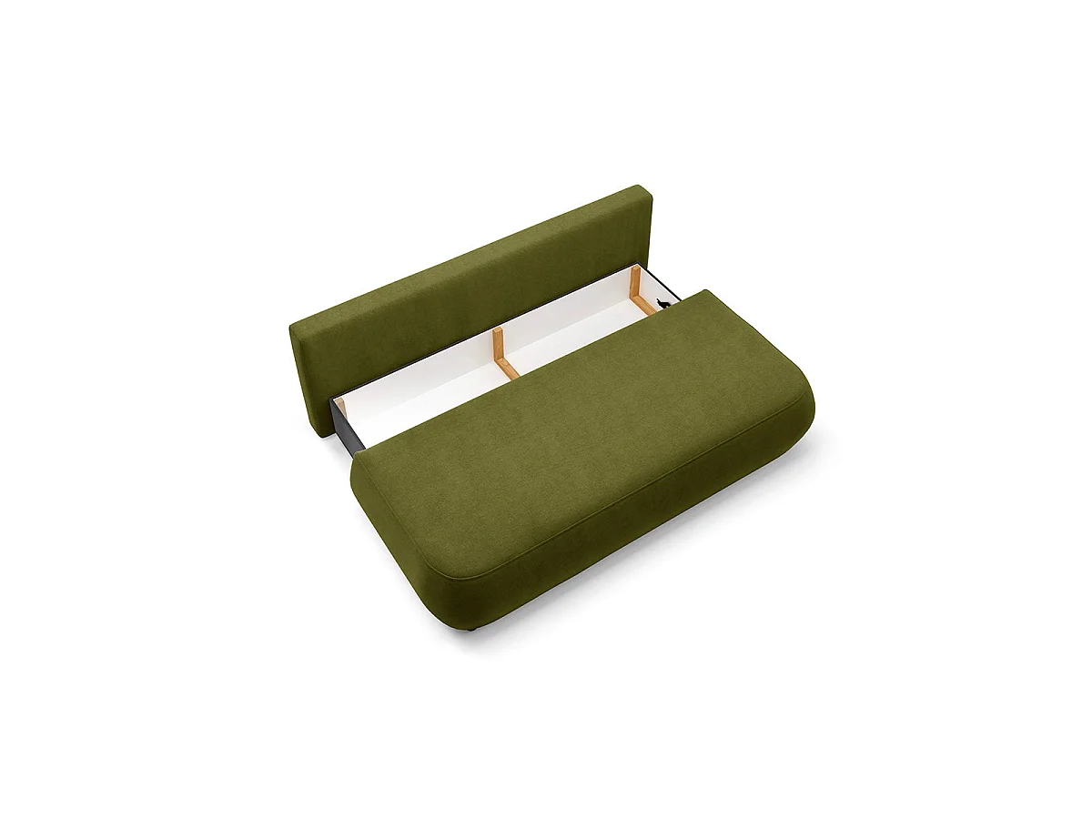 Canapé convertible 3 places avec coffre en tissu vert ANTONIO