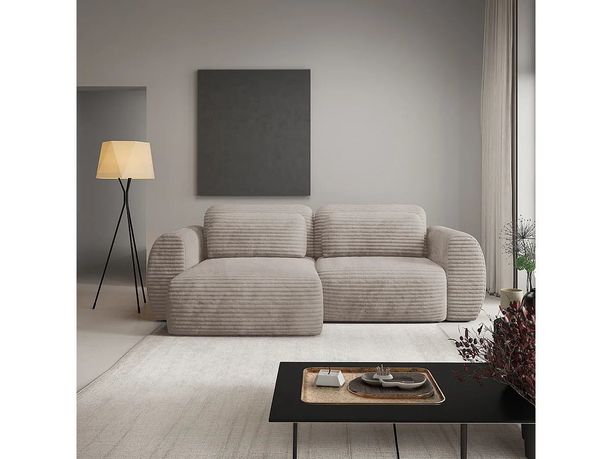 Canapé d'angle réversible et convertible 3 places avec coffre Camilla Taupe