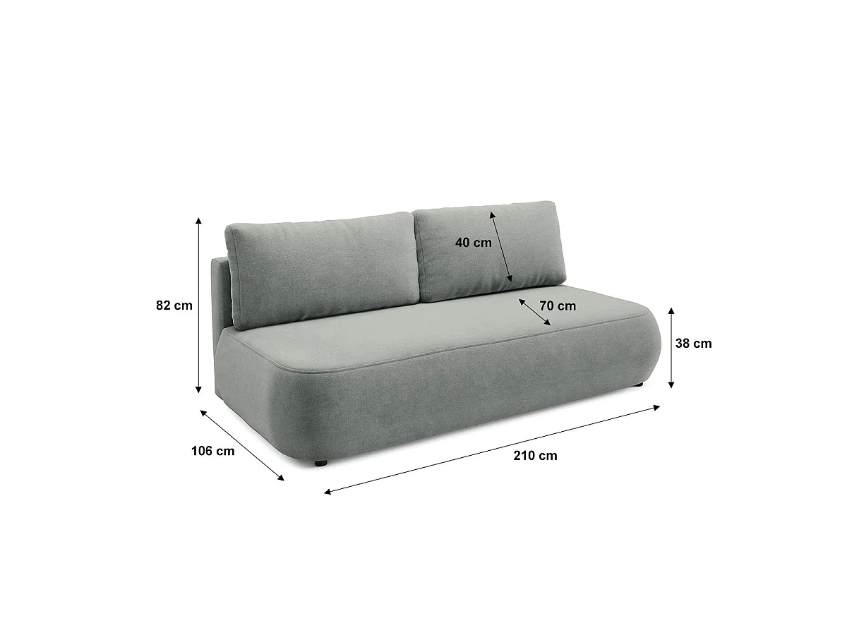 Canapé convertible 3 places avec coffre en tissu gris ANTONIO