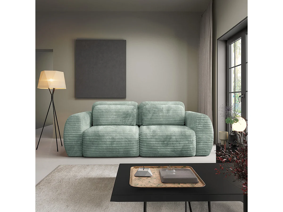 Canapé convertible 3 places avec coffre Camilla Vert d'eau