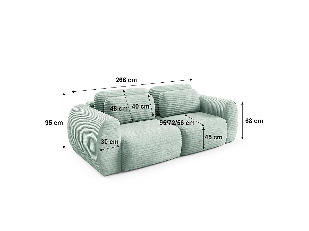 Canapé convertible 3 places avec coffre en tissu vert CAMILLA
